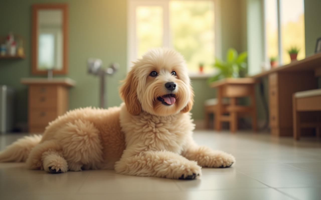 Chien toiletté après un soin, salon BellePatte à Lyon